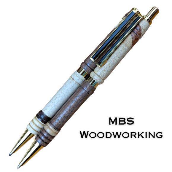 Handcrafted Wood Pen + Mechanical Pencil Set Walnut & Maple Click Style USA - Picture 4 of 7
